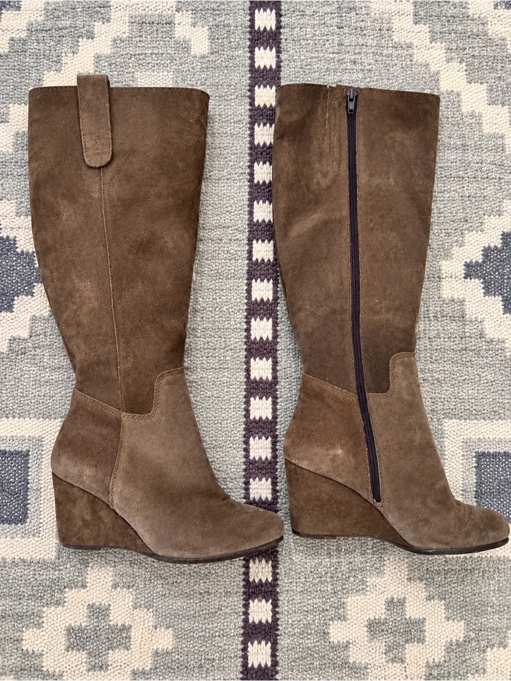 Garnet Hill Women's Brown Suede Wedge Knee-High Boots, Size 8